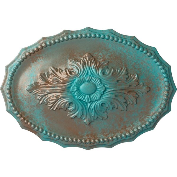 Ekena Millwork Oxford Ceiling Medallion, Hand-Painted Copper Green Patina, 16 7/8"W x 11 3/4"H x 1 1/2"P CM16OXCGS - main